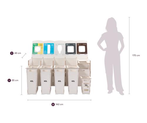 Prügikast 4x40L & 1x10L sorteerimisjaam SORTAIDER Container W5
