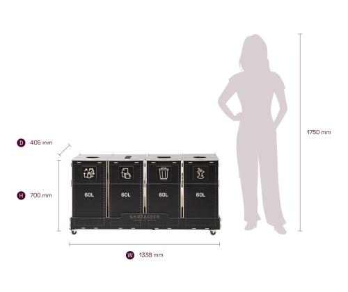 prügikast 60L x 4 sorteerimisjaam SORTAIDER SORTER 60B4