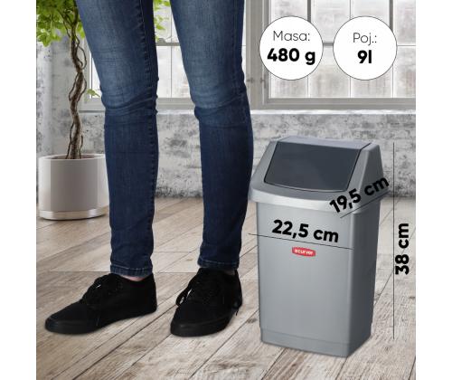 Prügikast 9L liikuva kaanega Click-it hõbe