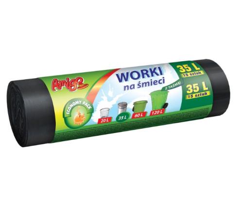 Prügikott 35L LDPE must 15tk rullis	