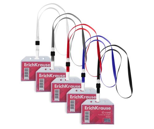 Kaardihoidja, horisontaalne koos kaelapaelaga  ERICH KRAUSE 90х54 mm, läbipaistev, kaelapael assortii