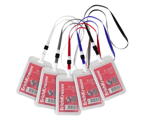 Kaardihoidja, vertikaalne koos kaelapaelaga  ERICH KRAUSE 54х85 mm, läbipaistev, kaelapael assortii