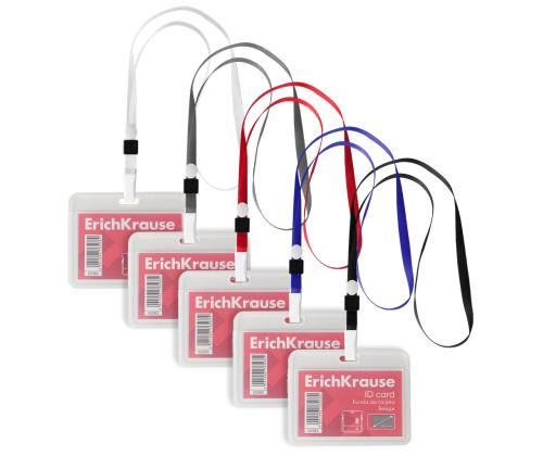Kaardihoidja, horisontaalne koos kaelapaelaga  ERICH KRAUSE 85х54 mm, läbipaistev, kaelapael assortii