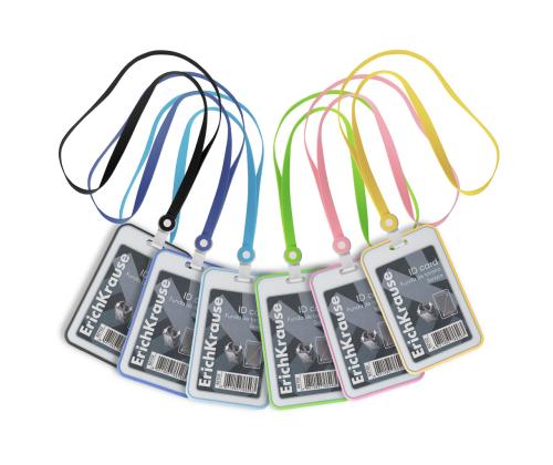 Kaardihoidja, vertikaalne with silicon lanyard  ERICH KRAUSE 54х85 mm, assortii