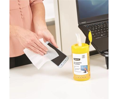 Puhastuslapid ekraanile niisutatud FELLOWES 100tk purgis