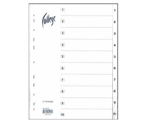 Registri vahelehed A4 1-10 valge plast