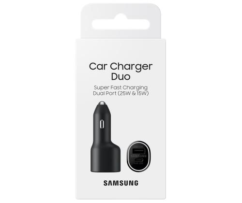 Samsung Duo Car Charger, USB-A, USB-C, 25 W + 15 W, must - Autolaadija