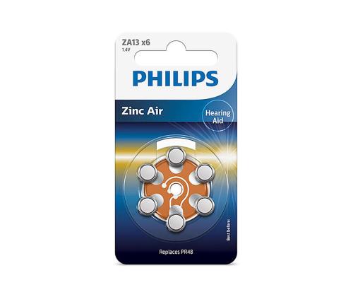 6 x Patareid PHILIPS ZA13 1.4 V 6 Zinc Air (PR48)