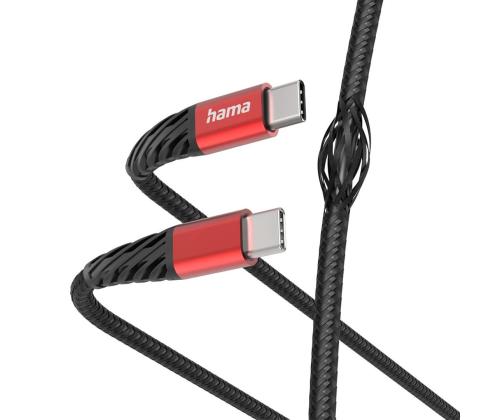 Hama Extreme Charging Cable, USB-C - USB-C, 60 W, Nylon, 1.5 m, must/punane - Kaabel