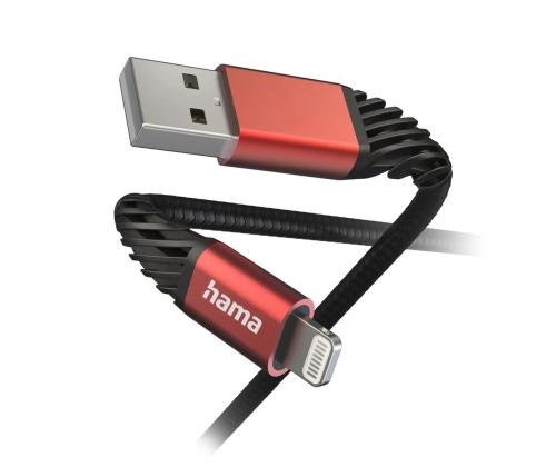 Hama Extreme Charging Cable, USB-A, Lightning, Nylon, 1.5 m, must/punane - Kaabel