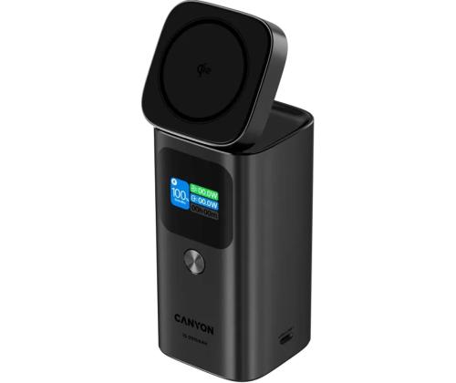 Canyon OnPower 150, 15 000 mAh, USB-A, USB-C, Qi2, tumehall - Akupank