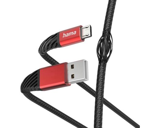 Hama Extreme Charging Cable, USB-A - Micro USB, Nylon, 1.5 m, must/punane - Kaabel