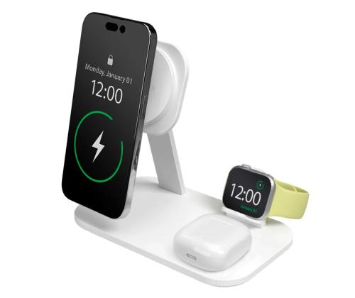 Puro Mag Station 3-in-1 Desk Stand, MagSafe, Qi2, valge - Laadimisdokk