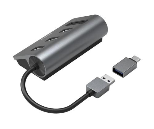 Hama USB Hub, 3x USB-A 3.2 Gen 1, SD, microSD, USB-C Adapter, must/hall - USB jagaja