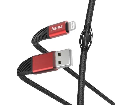 Hama Extreme Charging Cable, USB-A, Lightning, Nylon, 1.5 m, must/punane - Kaabel
