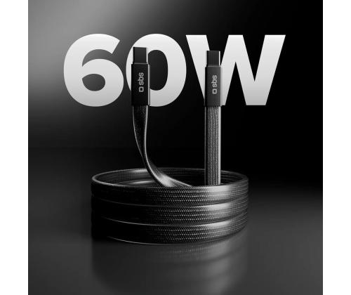 SBS Slim charging and data cable, 60 W, 1 m, USB-C, must - Kaabel
