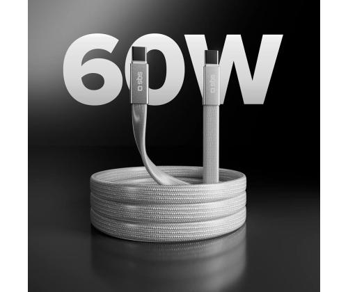 SBS Slim charging and data cable, 60 W, 1 m, USB-C, valge - Kaabel