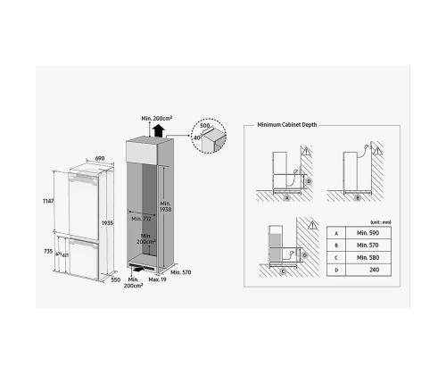 Samsung, NoFrost, 389 L, kõrgus 194 cm - Integreeritav külmik