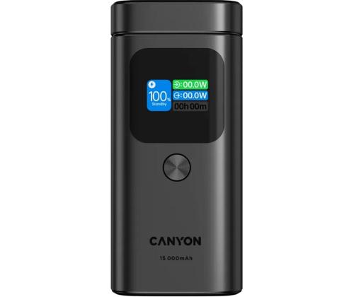 Canyon OnPower 150, 15 000 mAh, USB-A, USB-C, Qi2, tumehall - Akupank