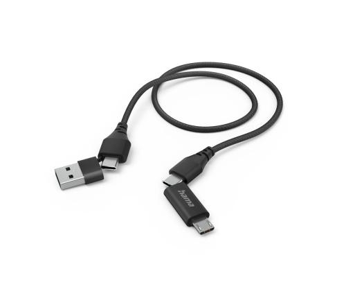Hama 4-in-1 USB-C/USB-A - USB-C/Micro-USB, 1,5 m, nylon, must - Kaabel