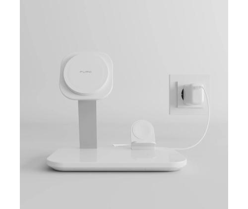 Puro Mag Station 3-in-1 Desk Stand, MagSafe, Qi2, valge - Laadimisdokk