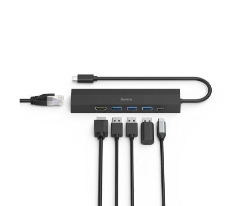 Hama USB-C Hub, 3x USB-A 3.2 Gen 1, USB-C, HDMI, LAN, must - USB jagaja