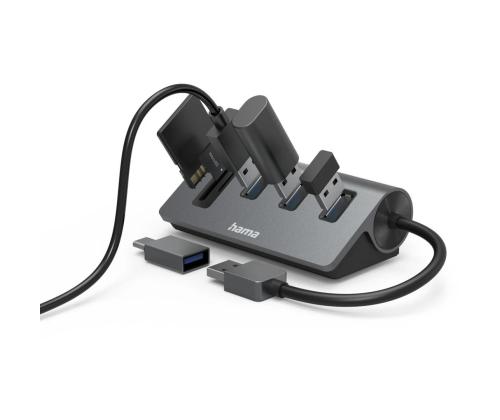 Hama USB Hub, 3x USB-A 3.2 Gen 1, SD, microSD, USB-C Adapter, must/hall - USB jagaja