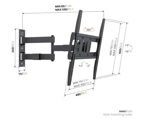Vogel's UP 4043 Full-Motion M, 32-65", must - Teleri seinakinnitus