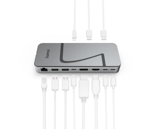 Hama Connect2Office Speed, USB-C, 10 ports, USB4, 140 W, hall - Sülearvuti dokk