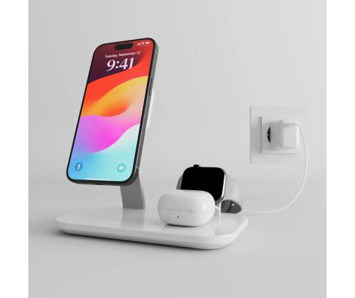Puro Mag Station 3-in-1 Desk Stand, MagSafe, Qi2, valge - Laadimisdokk