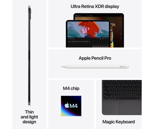 Apple iPad Pro 11”, M4 (2024), 256 GB, läikiv, WiFi, must - Tahvelarvuti