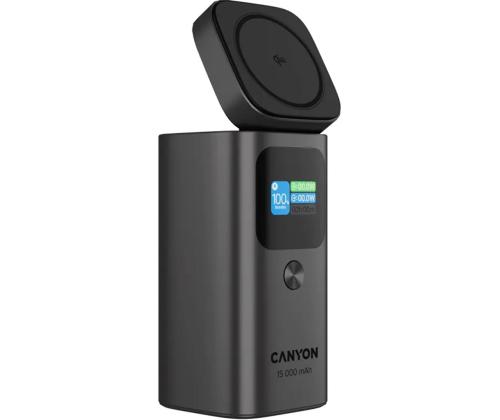 Canyon OnPower 150, 15 000 mAh, USB-A, USB-C, Qi2, tumehall - Akupank