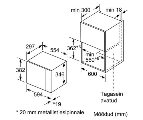 Bosch, 20 L, 800 W, valge - Integreeritav mikrolaineahi