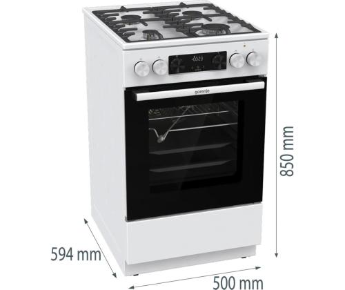 Gorenje, 70 L, laius 50 cm, valge - Gaasipliit elektriahjuga