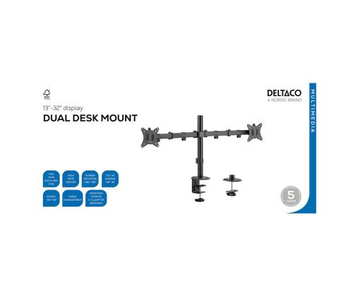 Deltaco Dual Desk Mount, 13-32'', must - Monitori statiiv