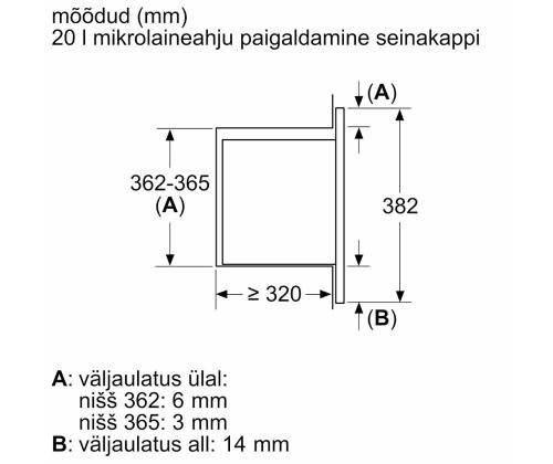Bosch Seeria 2, 20 L, 800 W, must - Integreeritav mikrolaineahi