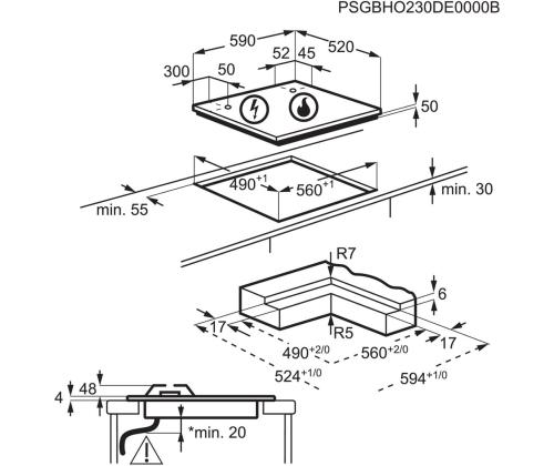 Electrolux, laius 60 cm, must - Integreeritav induktsioon-gaasipliidiplaat