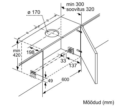 Bosch, 728 m³/h, laius 59,8 cm, hõbedane - Integreeritav õhupuhasti