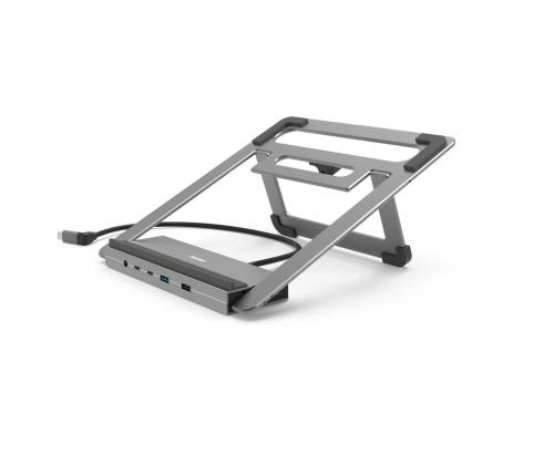 Hama Connect2Office Stand, USB-C dokk, 12 porti, 100 W, hall - Sülearvutidokk / alus