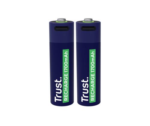 Trust USB-C rechargeable AA batteries, 2-pakk - Laetavad patareid