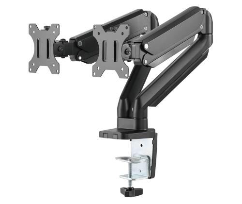 Deltaco Dual Gas Spring, 17"-32", 8 kg, 2 monitori, must - Monitori lauakinnitus