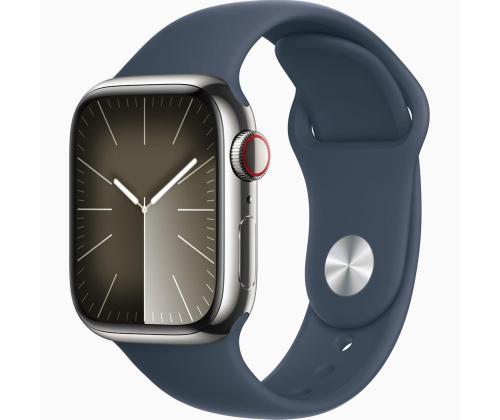 Apple Watch Series 9 GPS + Cellular, 41 mm, Sport Band, S/M, hõbe roostevaba teras / sinine - Nutikell
