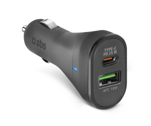 SBS, USB-A, USB-C, 25 W, must - Autolaadija