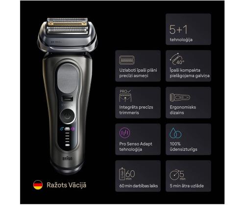 Braun Series 9 Pro+ Wet & Dry, 6-ühes SmartCare keskus ja PowerCase reisikarp, tumehall - Pardel