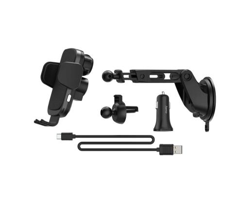 Hama FC10 Motion, 10 W, Wireless, Qi Laadimine, must - Juhtmevaba laadija / telefonihoidja autosse