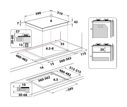 Whirlpool, laius 59 cm, must - Integreeritav gaasipliidiplaat