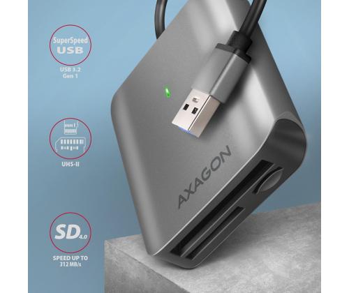 AXAGON CRE-S3 SuperSpeed USB-A UHS-II Reader, tumehall - Mälukaardilugeja