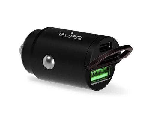 Puro Mini, USB-A, USB-C, 30 W, must - Autolaadija