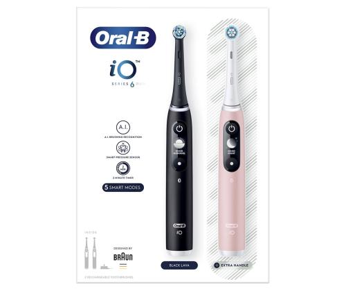 Braun Oral-B iO6, 2 tk, must/roosa - Elektriliste hambaharjade komplekt