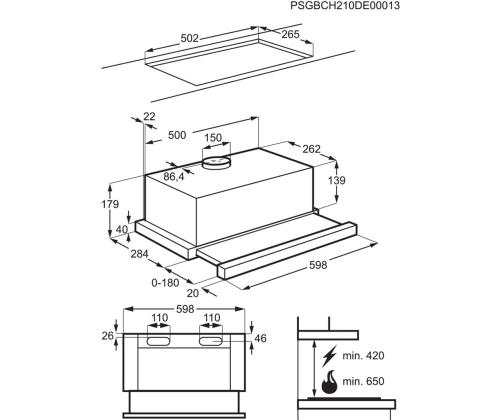 Electrolux, 410 m³/h, laius 59,8 cm, must - Integreeritav õhupuhasti